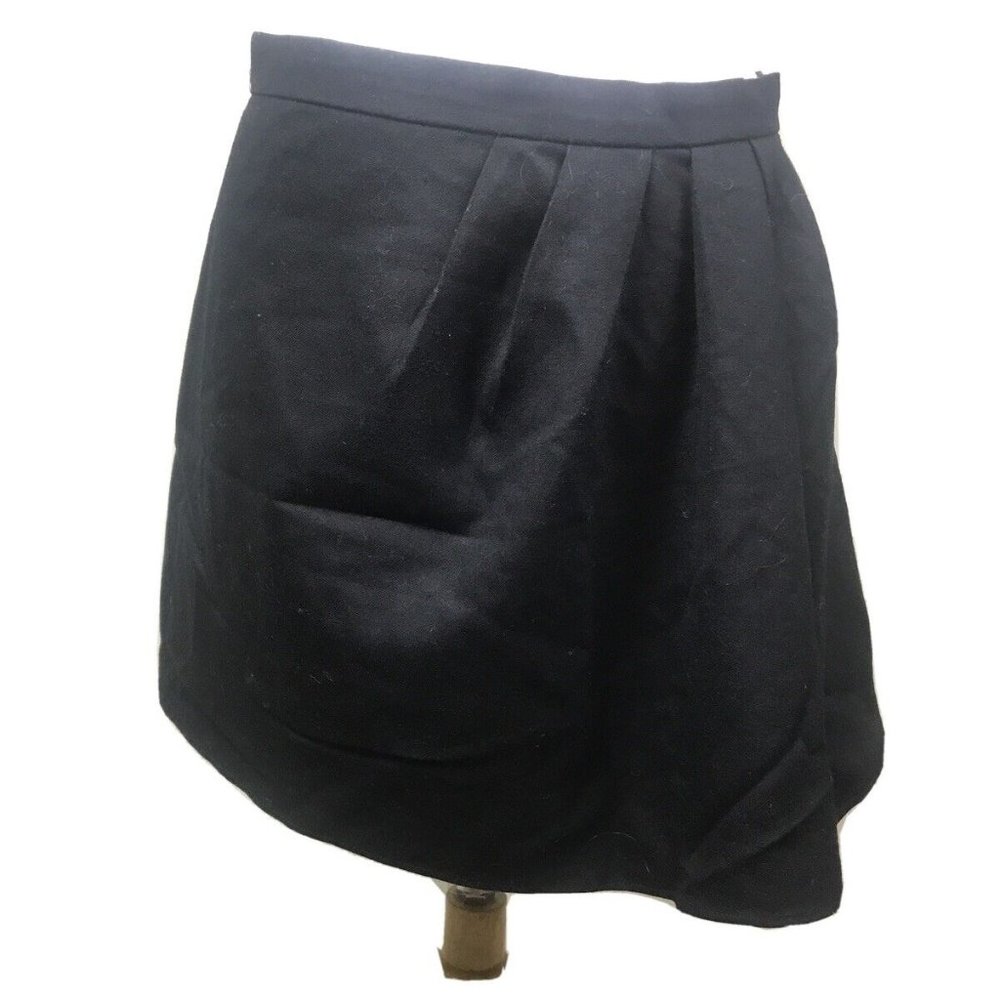 J. Crew Mini Skirt Size 4 Wool Blend Black Pleated Pockets Fully Lined Side Zip